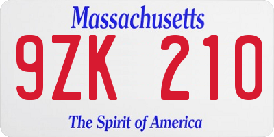 MA license plate 9ZK210