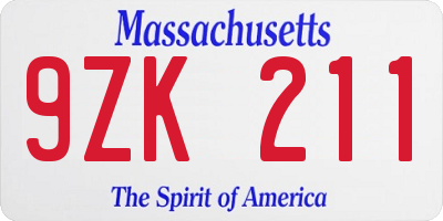 MA license plate 9ZK211