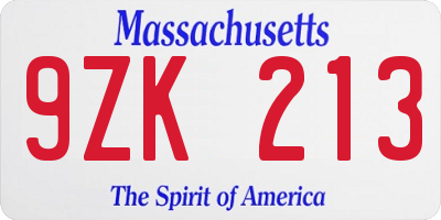 MA license plate 9ZK213