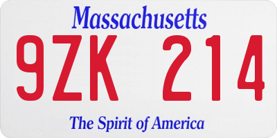 MA license plate 9ZK214