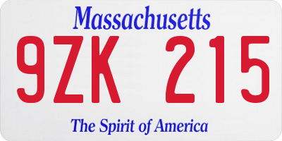 MA license plate 9ZK215