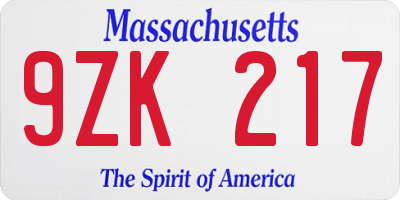 MA license plate 9ZK217