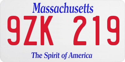 MA license plate 9ZK219