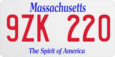 MA license plate 9ZK220
