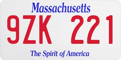 MA license plate 9ZK221