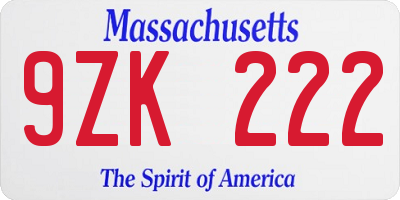 MA license plate 9ZK222