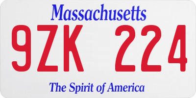 MA license plate 9ZK224