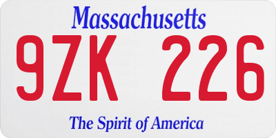 MA license plate 9ZK226