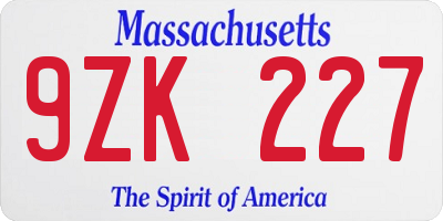 MA license plate 9ZK227