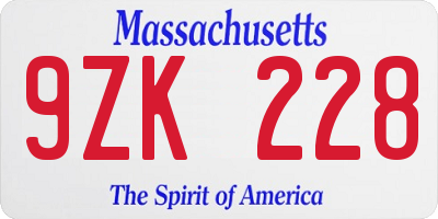 MA license plate 9ZK228