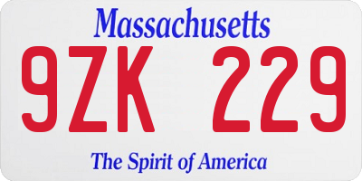 MA license plate 9ZK229