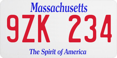 MA license plate 9ZK234