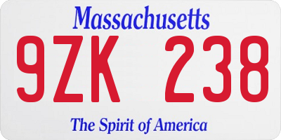 MA license plate 9ZK238