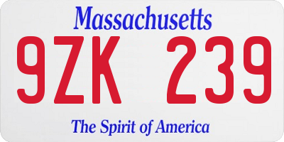MA license plate 9ZK239