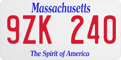 MA license plate 9ZK240
