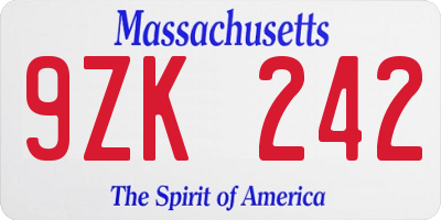 MA license plate 9ZK242