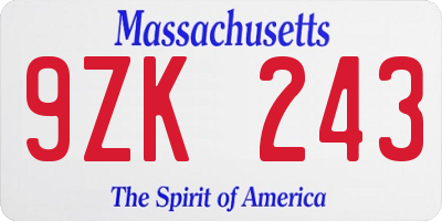 MA license plate 9ZK243