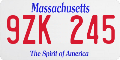 MA license plate 9ZK245