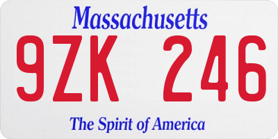 MA license plate 9ZK246