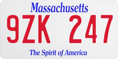 MA license plate 9ZK247