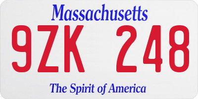 MA license plate 9ZK248