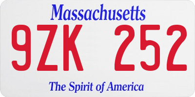 MA license plate 9ZK252
