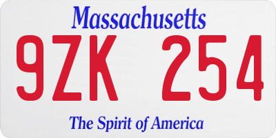 MA license plate 9ZK254
