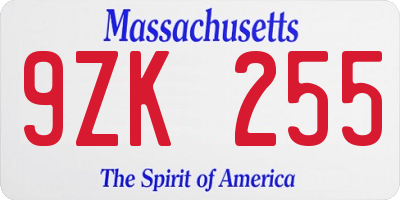 MA license plate 9ZK255