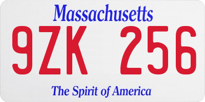 MA license plate 9ZK256