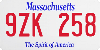 MA license plate 9ZK258