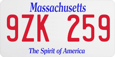 MA license plate 9ZK259