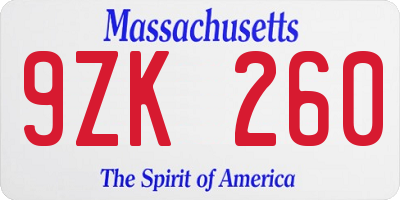 MA license plate 9ZK260