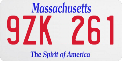 MA license plate 9ZK261