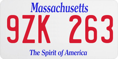 MA license plate 9ZK263