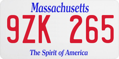 MA license plate 9ZK265