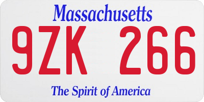 MA license plate 9ZK266