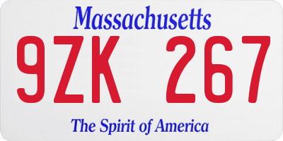 MA license plate 9ZK267