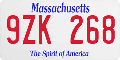 MA license plate 9ZK268