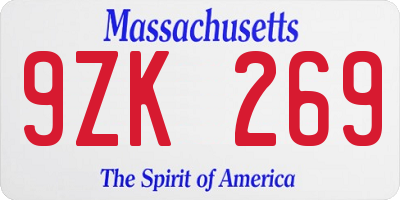 MA license plate 9ZK269