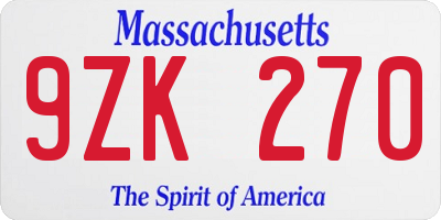 MA license plate 9ZK270