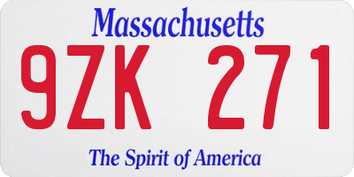 MA license plate 9ZK271