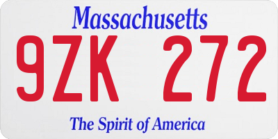 MA license plate 9ZK272