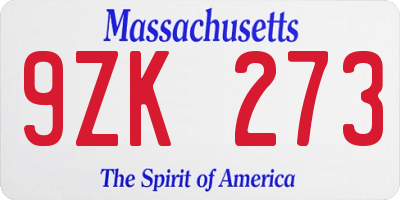 MA license plate 9ZK273