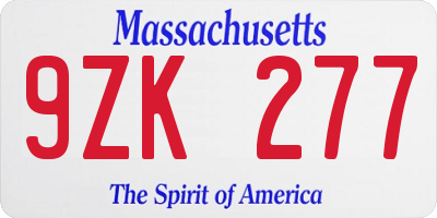 MA license plate 9ZK277