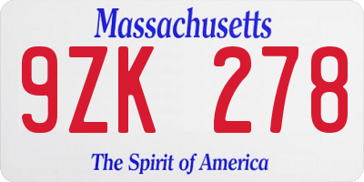 MA license plate 9ZK278