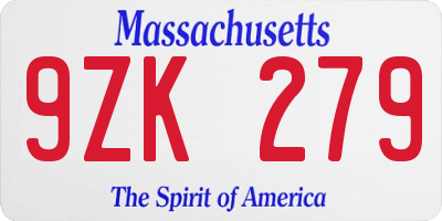 MA license plate 9ZK279