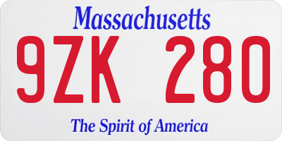 MA license plate 9ZK280