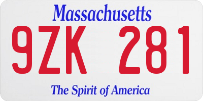 MA license plate 9ZK281