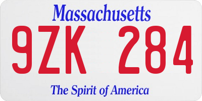 MA license plate 9ZK284