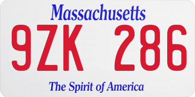 MA license plate 9ZK286